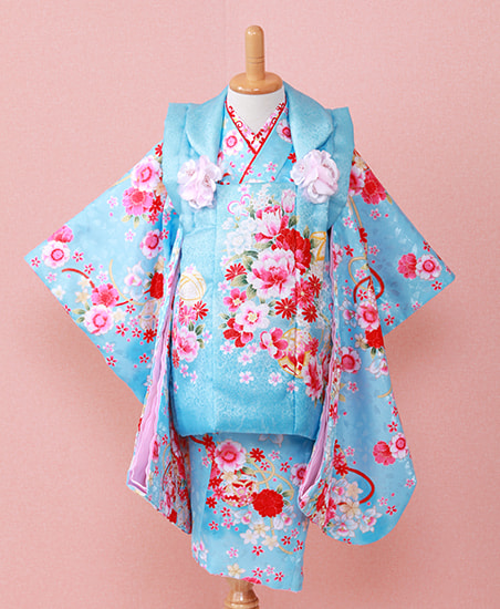 水色に共の柄の被布の着物