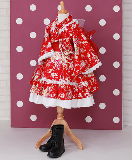 赤の着物ドレス